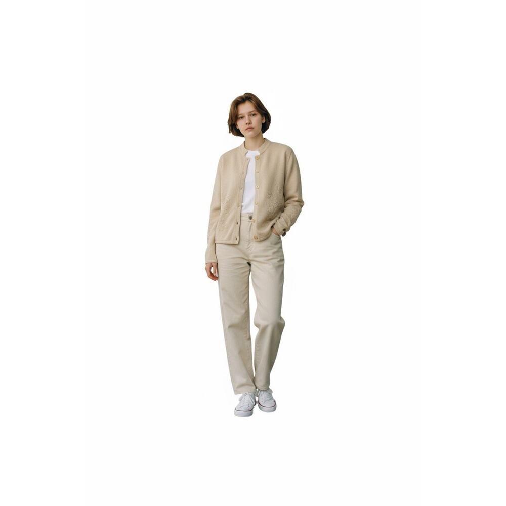 Christopher And Banks Vintage Beige Hand Embroidered Lambs Wool Cardigan Sz M